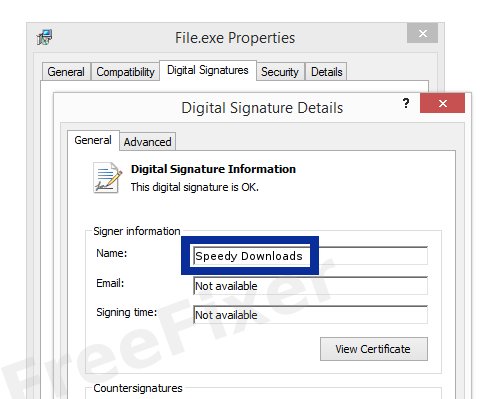 Screenshot of the Speedy Downloads certificate